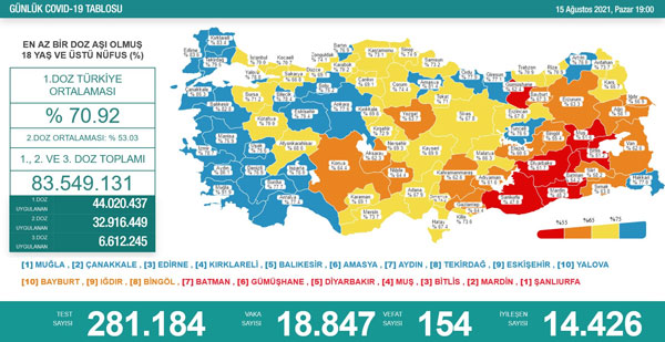TÜRKİYE KORONAVİRÜS TABLOSU