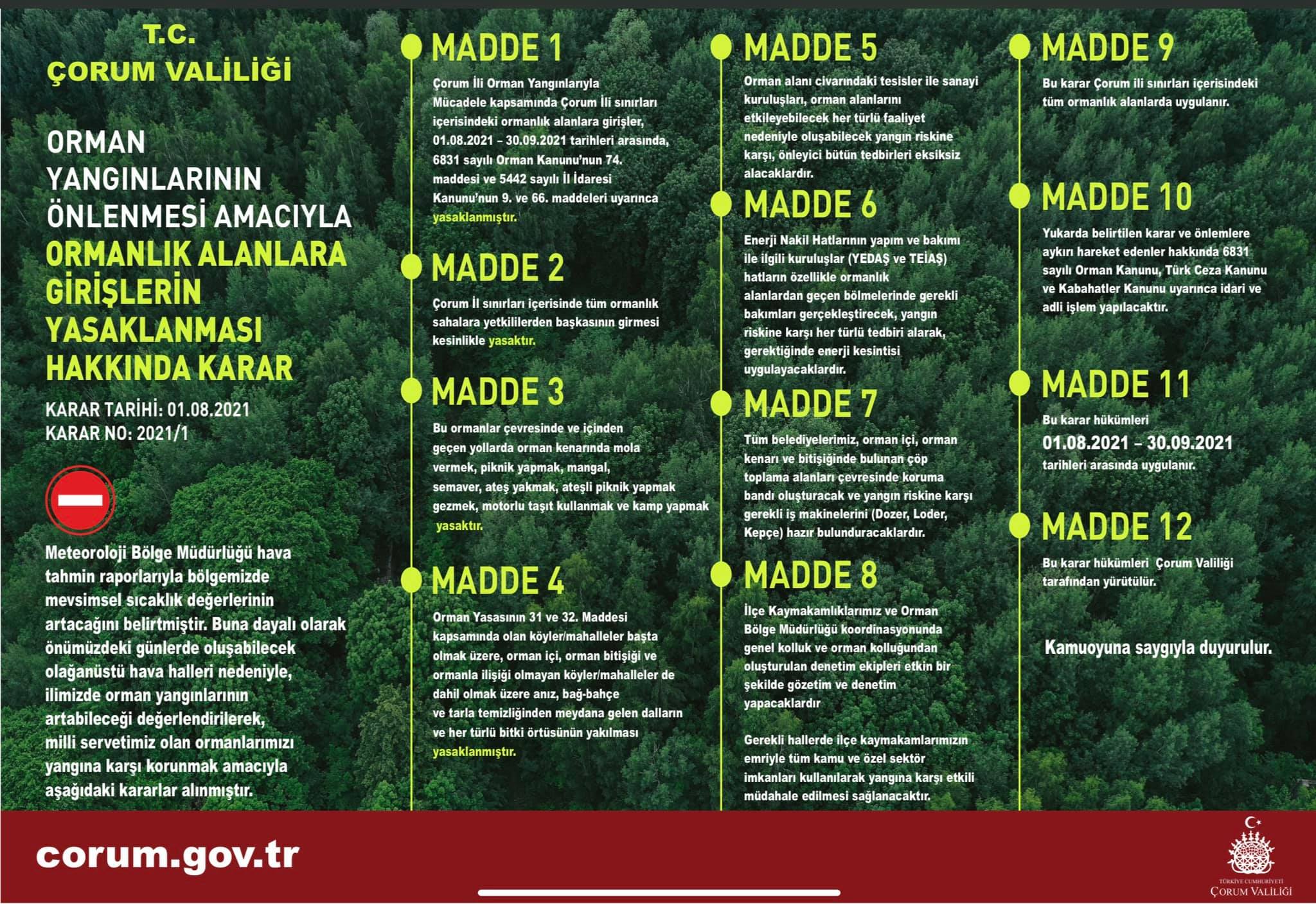 ORMANLIK ALANLARA GİRİŞ YASAKLANDI