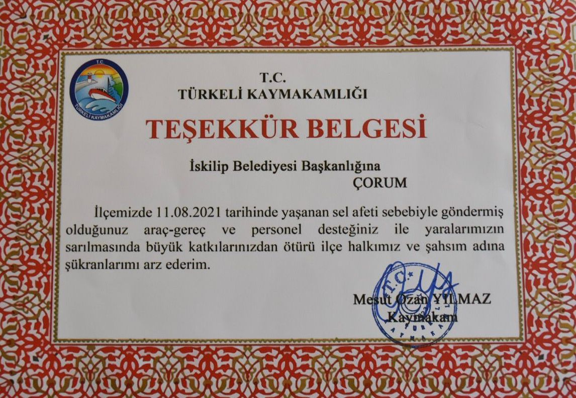 ALİ SÜLÜK’E BİR TEŞEKKÜRDE TÜRKELİ KAYMAKAMINDAN